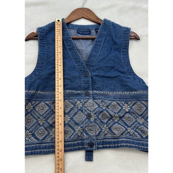 Vintage Karen Scott Vest Large Denim Floral Boho Festival Cowgirl Y2K Western - Picture 5 of 8